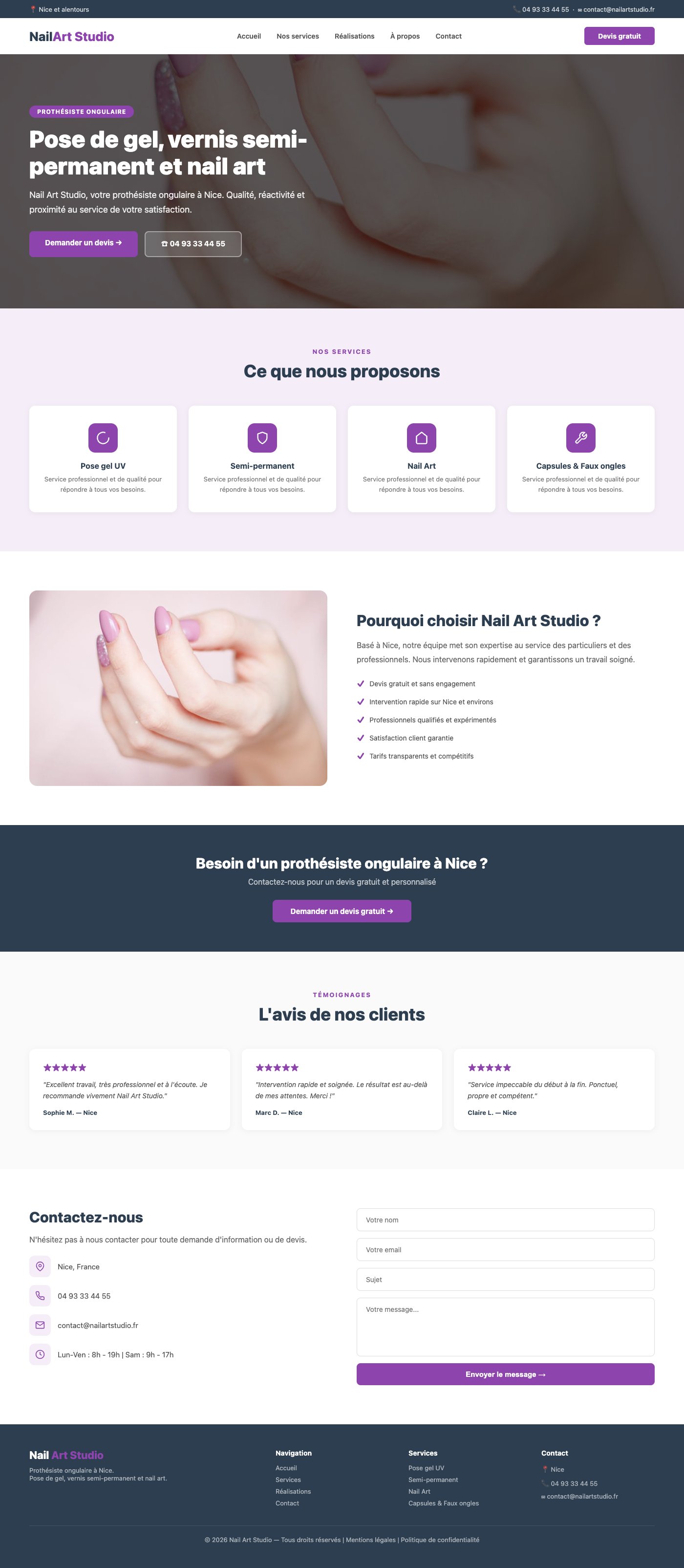 Site vitrine Nail Art Studio prothésiste ongulaire Nice