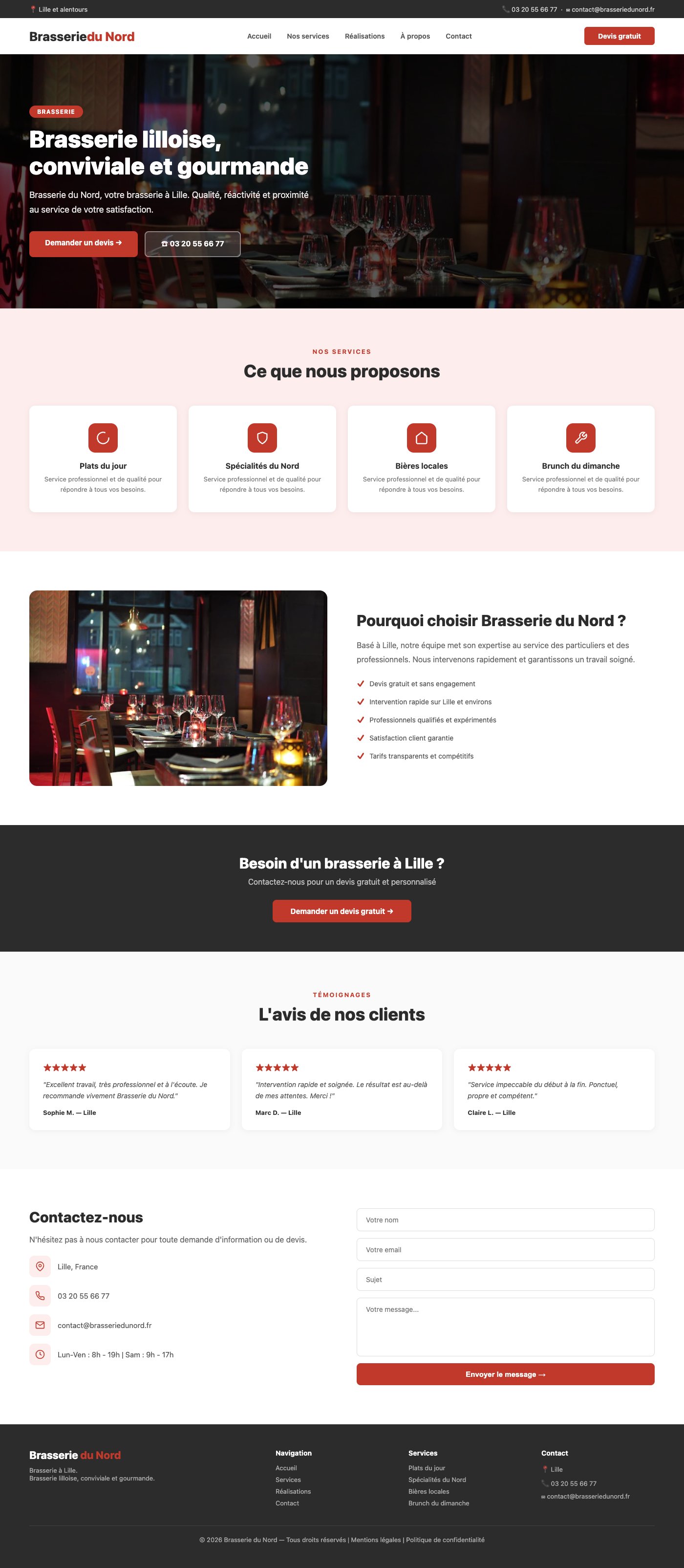 Site vitrine Brasserie du Nord brasserie Lille